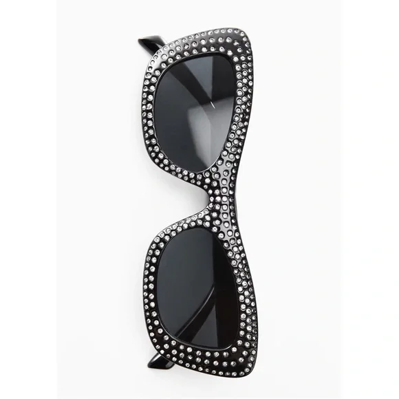 NWT Mango Mng Rhinestone Sunglasses Recycled Materials Black Retro Glam Sexy - Picture 5 of 14